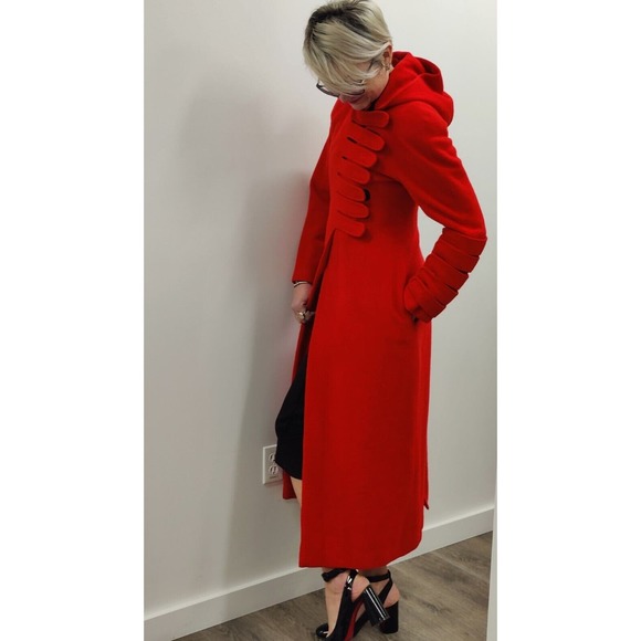 Ultra Rare 90s Vintage RED Stephen Sprouse wool Coat Sz 6 - Picture 8 of 12